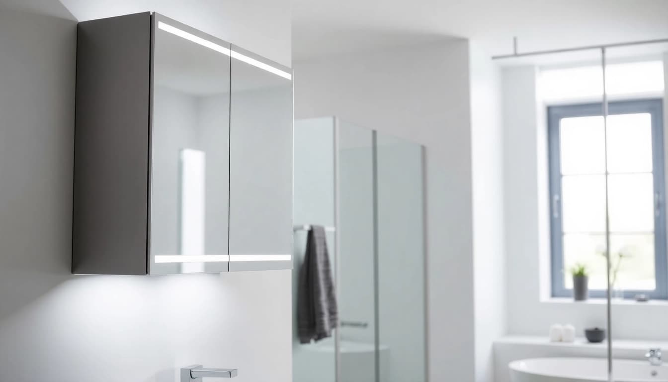 Hochwertiger sonni Spiegelschrank mit LED-Beleuchtung in modernem Badezimmer.