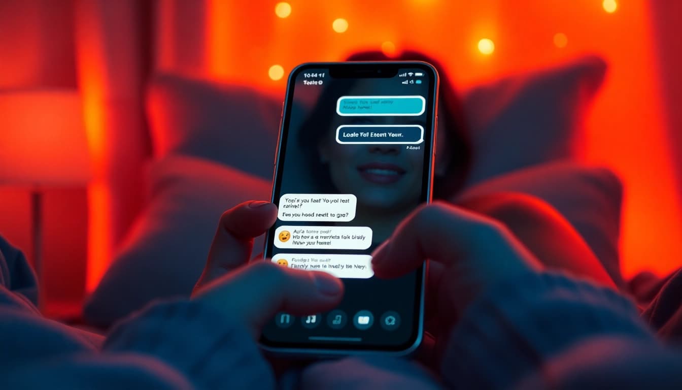 Engaging in ai sexting with a playful AI character in a cozy digital environment.