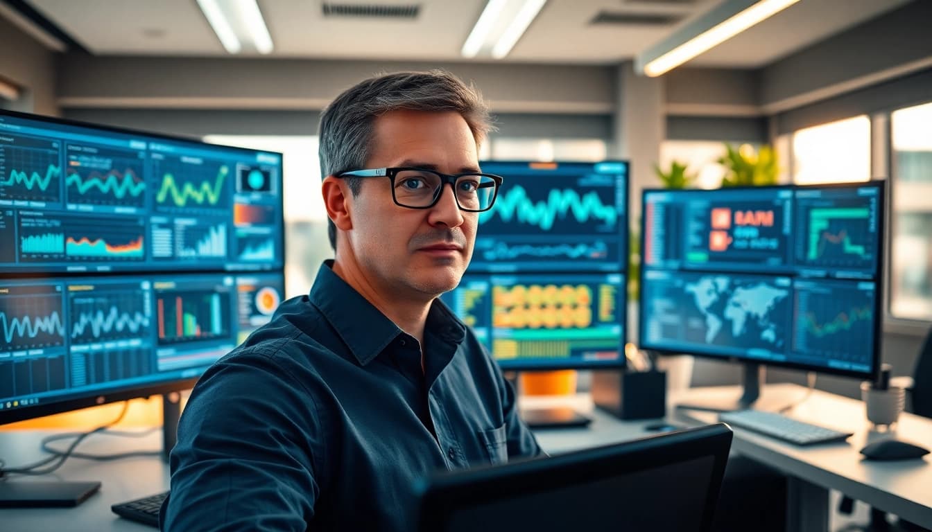 Manage Remote Monitoring and Management (RMM) systems with a professional technician in an office.