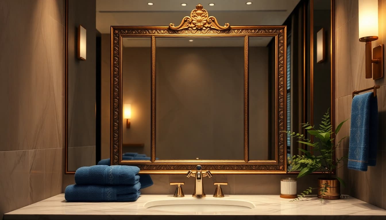 View a stunning mirror light mirror illuminating a modern bathroom, creating a serene ambiance.