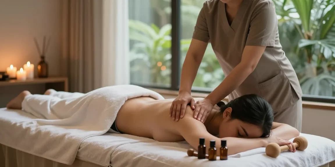 The soothing environment of 대구스웨디시 massage therapy, featuring a serene spa setup with a therapist and relaxing ambiance.
