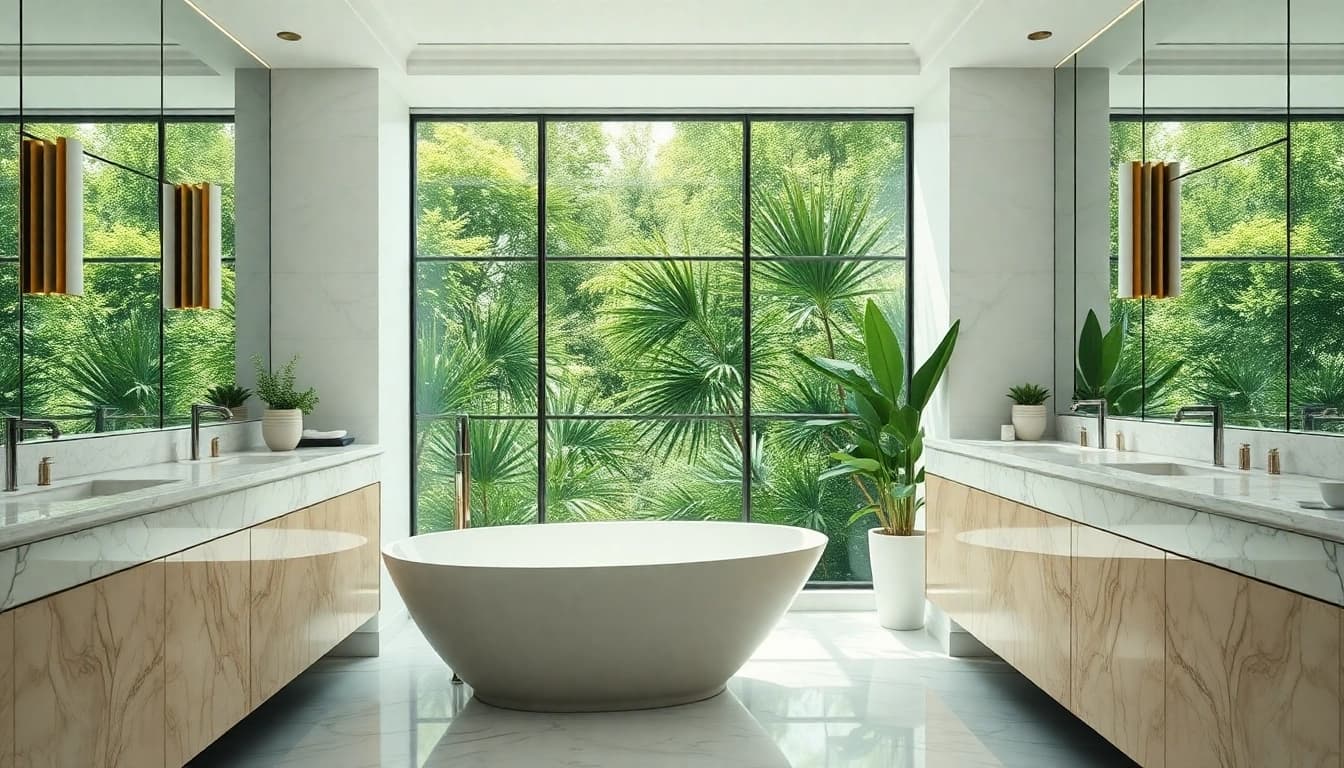 Revitalize your space with stunning elegant bathrooms featuring marble and greenery.