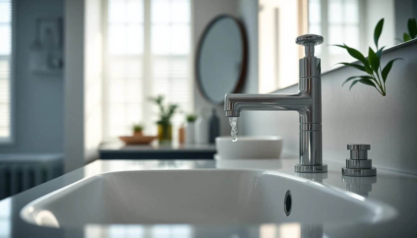 Showcasing an american standard sink with a modern faucet design in a stylish bathroom.