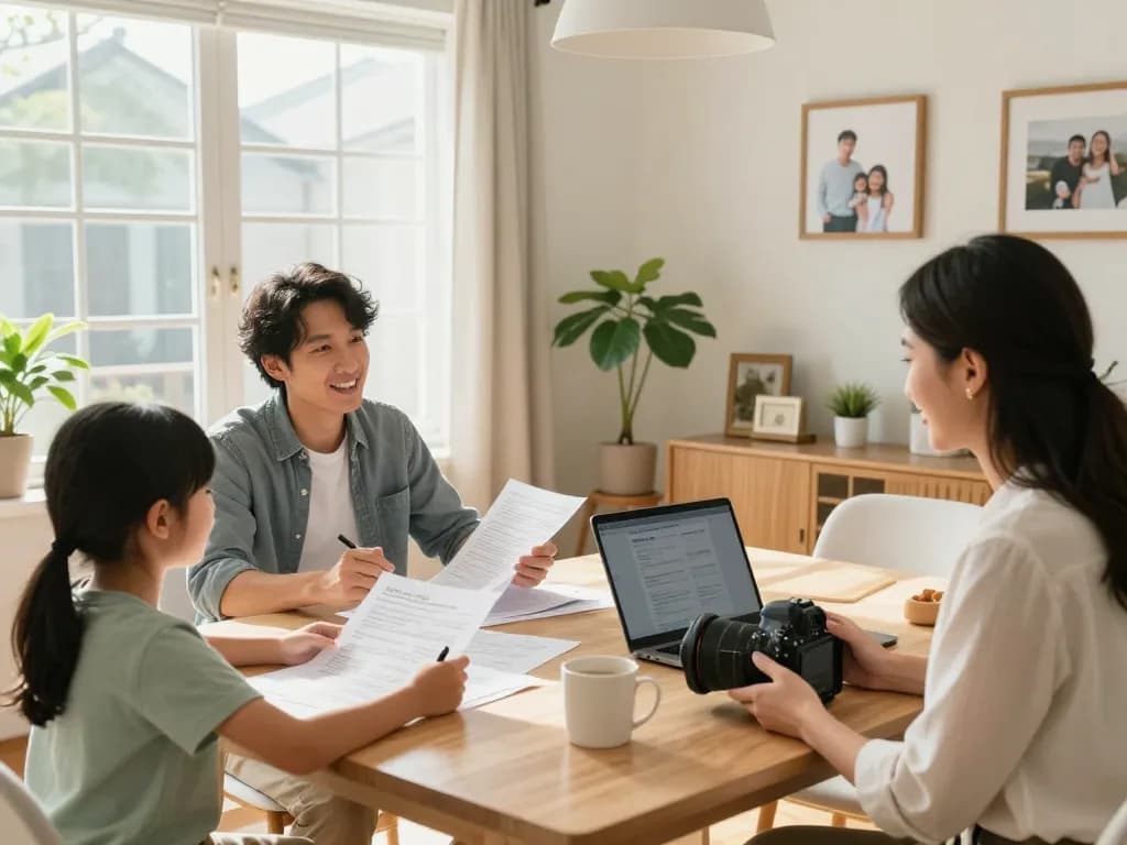 Sell my house fast for cash with a family discussing offers at the dining table.