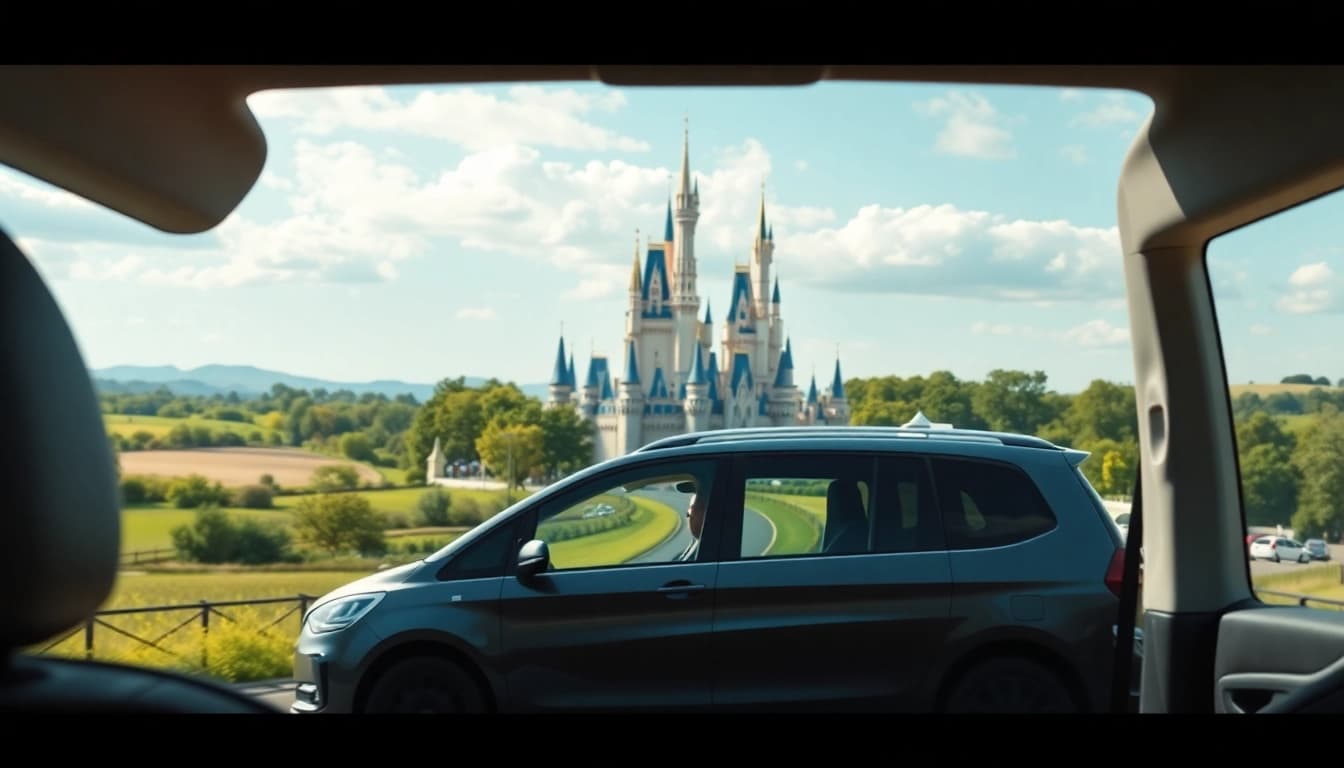 Experience a seamless Beauvais Airport to Disney Transfer in a comfortable minivan, highlighting family joy.