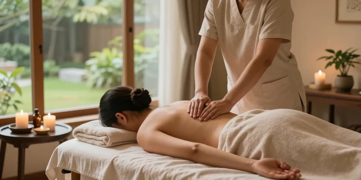 Relaxing Swedish massage session in a peaceful spa environment with calming colors and natural light.