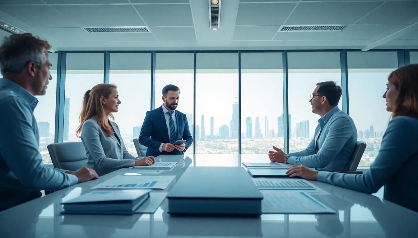 Providing VAT Consultancy in Abu Dhabi through expert discussions in a modern workspace.