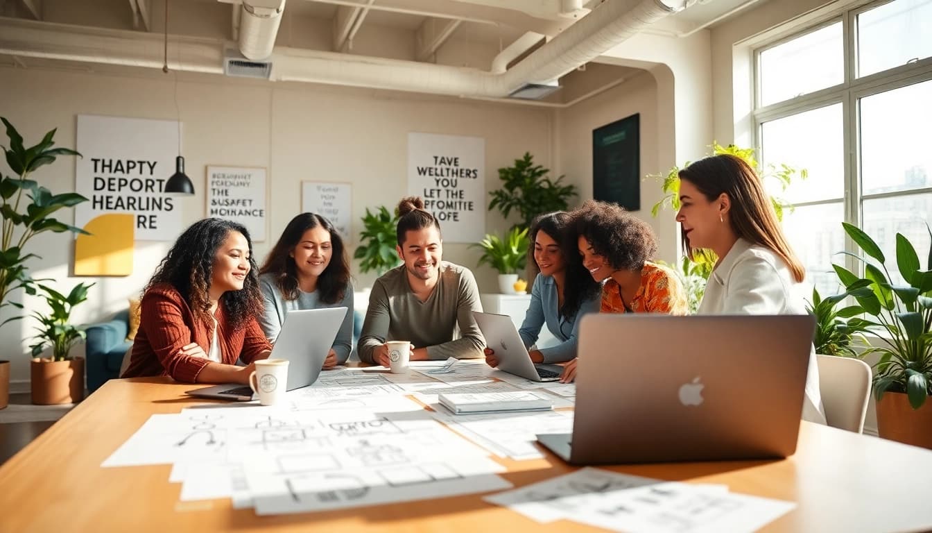 Showcasing innerpreneur collaboration in a vibrant workspace with a creative atmosphere.