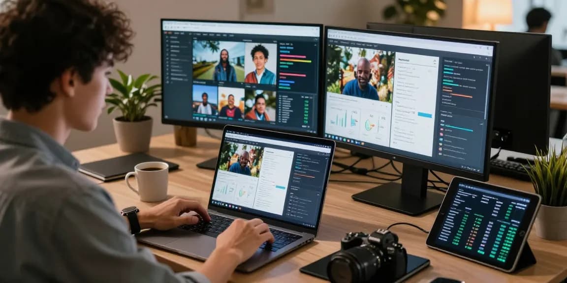AI image detector workspace showcasing analysis results with free ai detector on multiple screens
