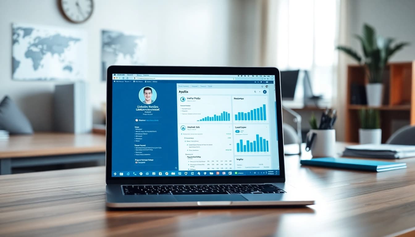 Showcasing linkedin lead scraping software in an organized office setting with data extraction visuals.
