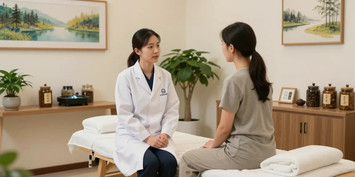 Consultation at 영통한의원, a serene health clinic with a practitioner and patient.