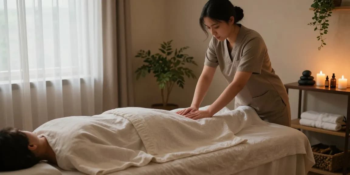 マ포스웨디시 therapy session in a tranquil massage studio with soothing oils and soft lighting.