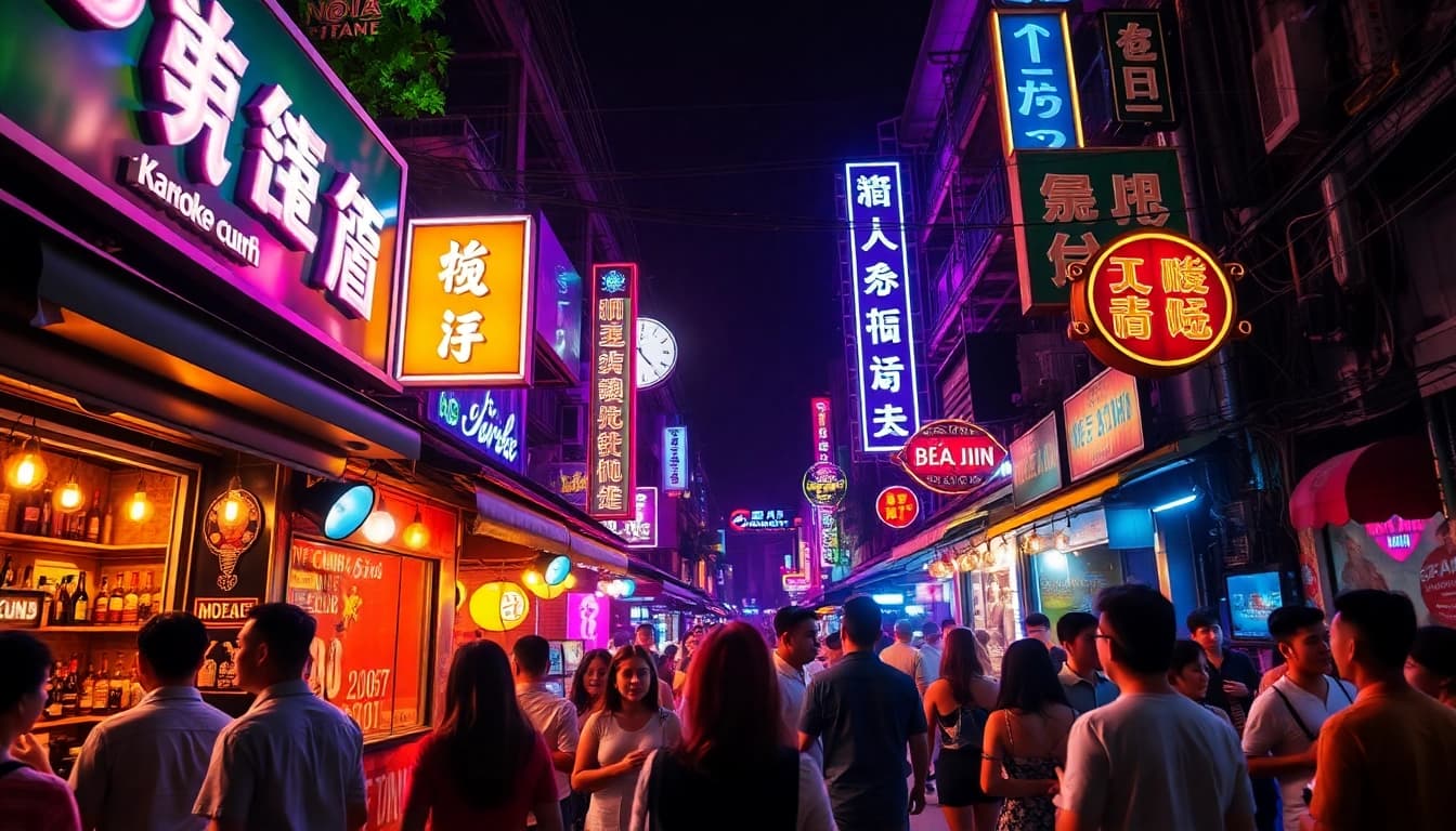 Experience the vibrant 호치민밤문화 at lively karaoke and bars in Ho Chi Minh City.