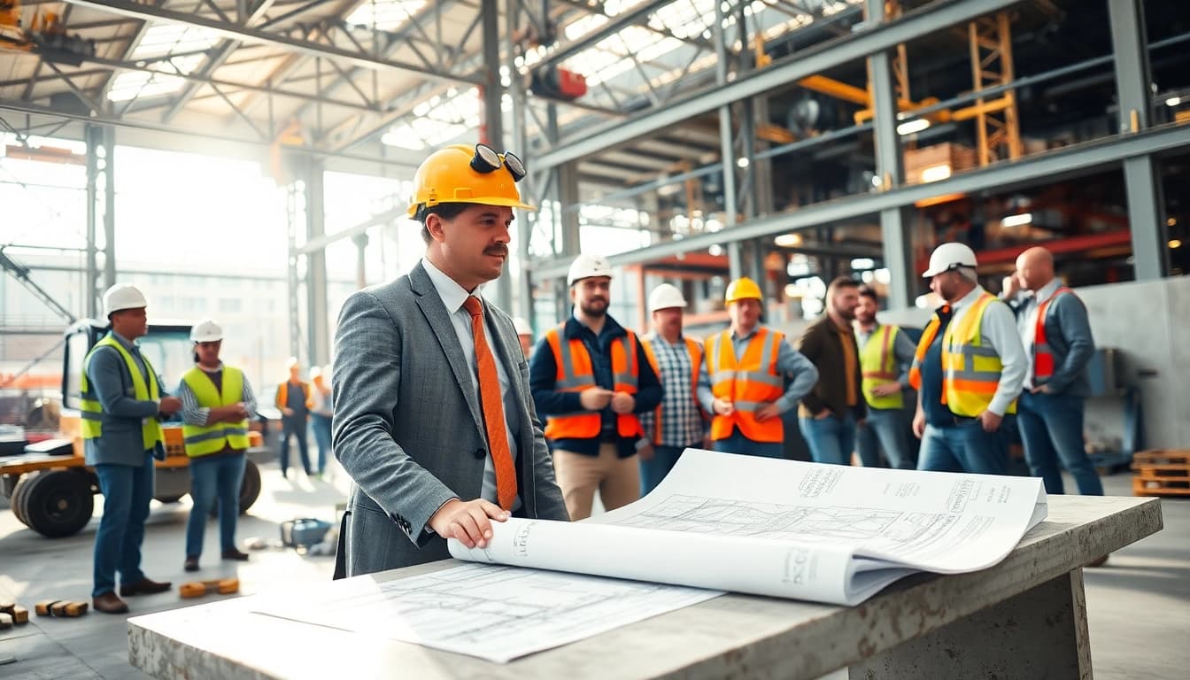Manhattan Construction Manager overseeing a construction project with active teamwork.