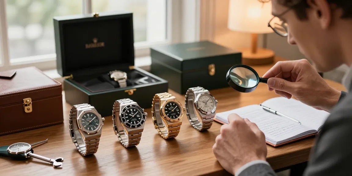 Showcase of replica watches highlighting luxury craftsmanship with attention to detail.