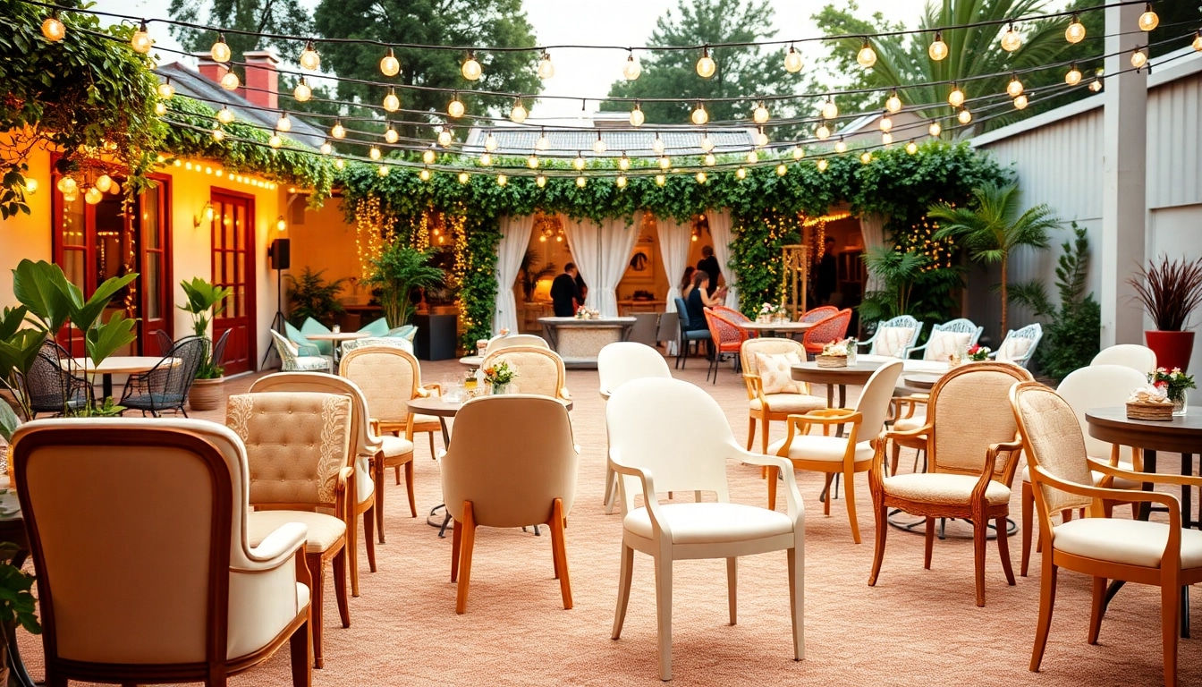 Showcasing elegant chair rentals in a festive outdoor event to inspire your next gathering.