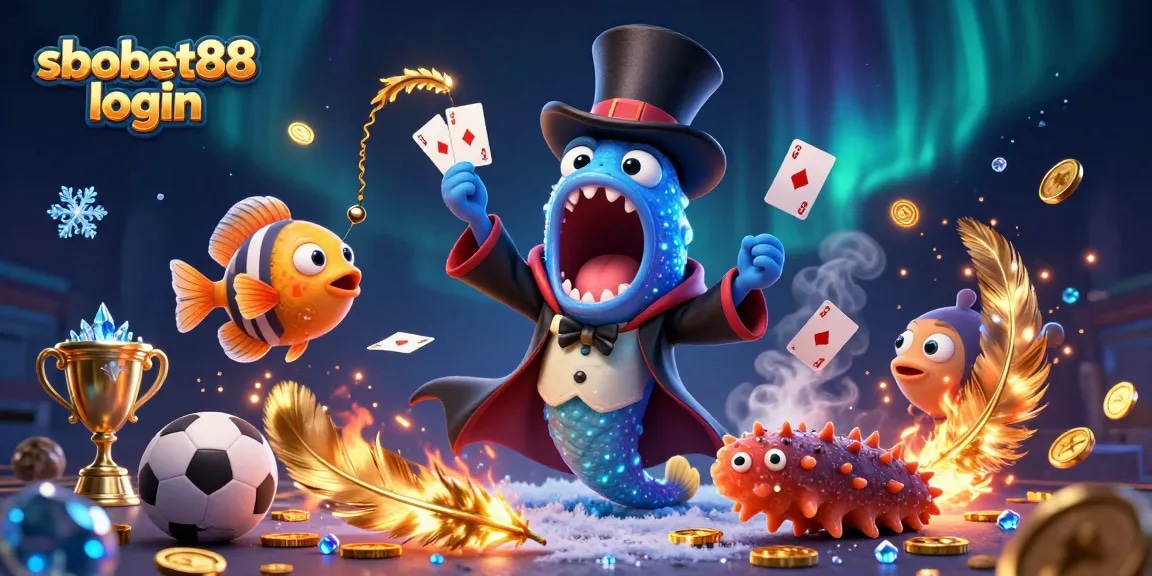 Engaging sbobet88 login scene featuring dynamic betting elements, vibrant characters and colorful casino atmosphere.
