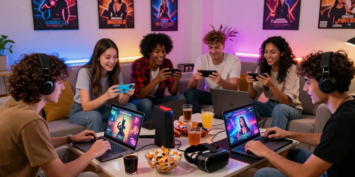 Group enjoying a lively session of captivating sex games online in a cozy setting.