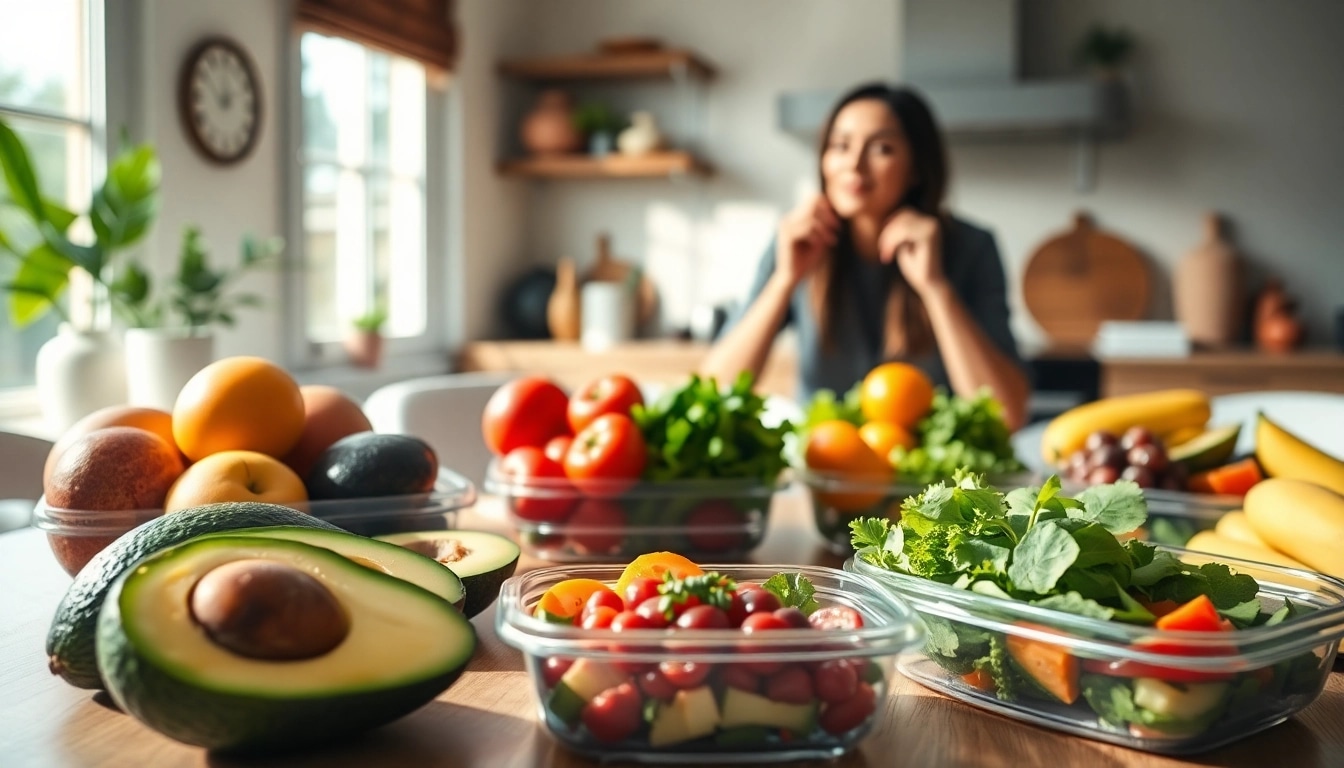 Capturing the essence of intermittent fasting through a vibrant meal prep scene featuring healthy foods.