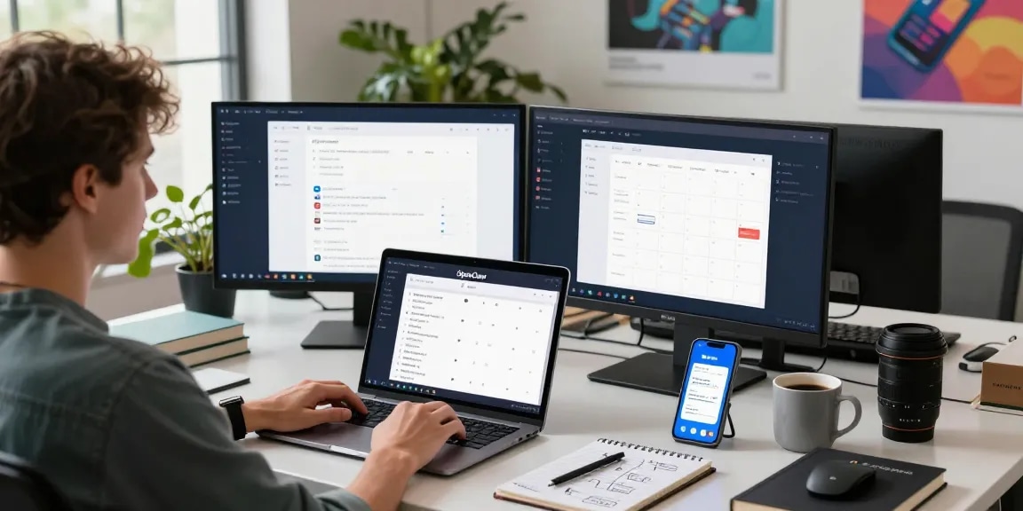 Personal workspace showcasing the clawbot AI assistant in action with tech tools and devices.