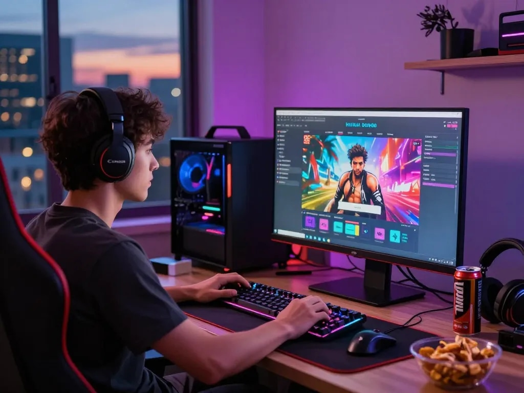 Engaging in HTML porn games with vibrant gaming setup and immersive visuals.