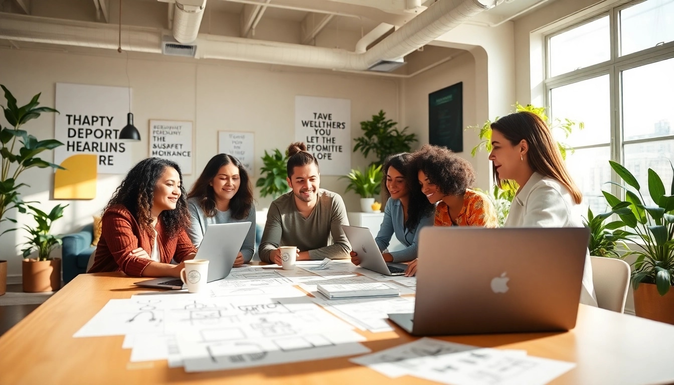 Showcasing innerpreneur collaboration in a vibrant workspace with a creative atmosphere.
