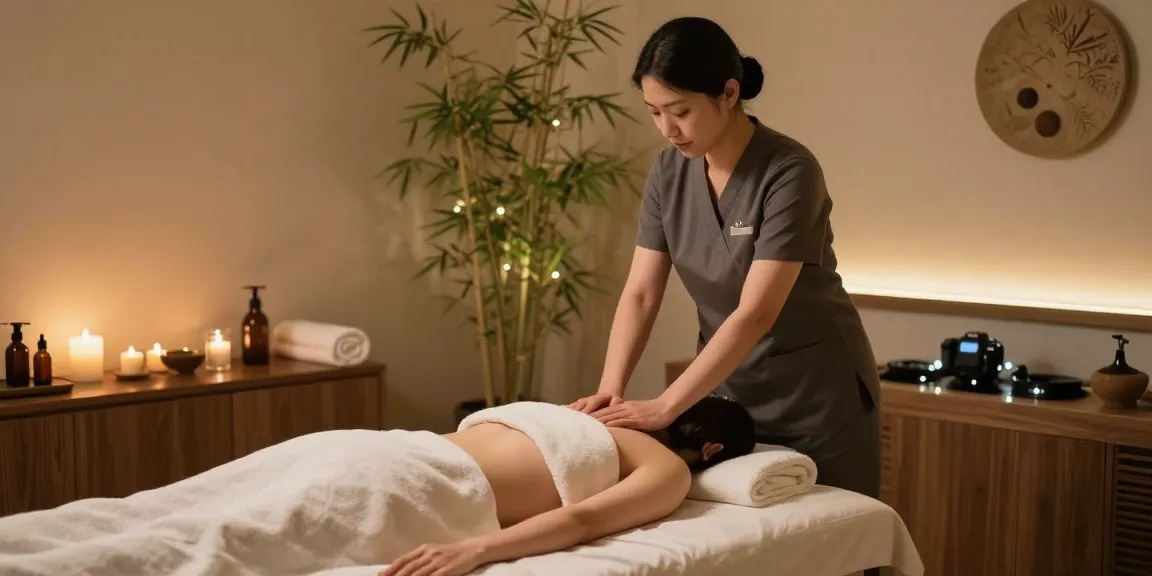 신촌출장마사지 session setup with professional therapist and calming environment.