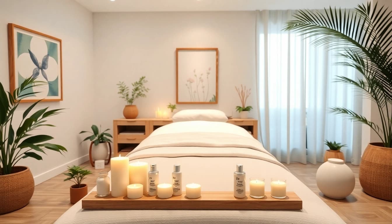 Experience serenity at a facial spa near me with beautifully arranged skincare products and a calming atmosphere.