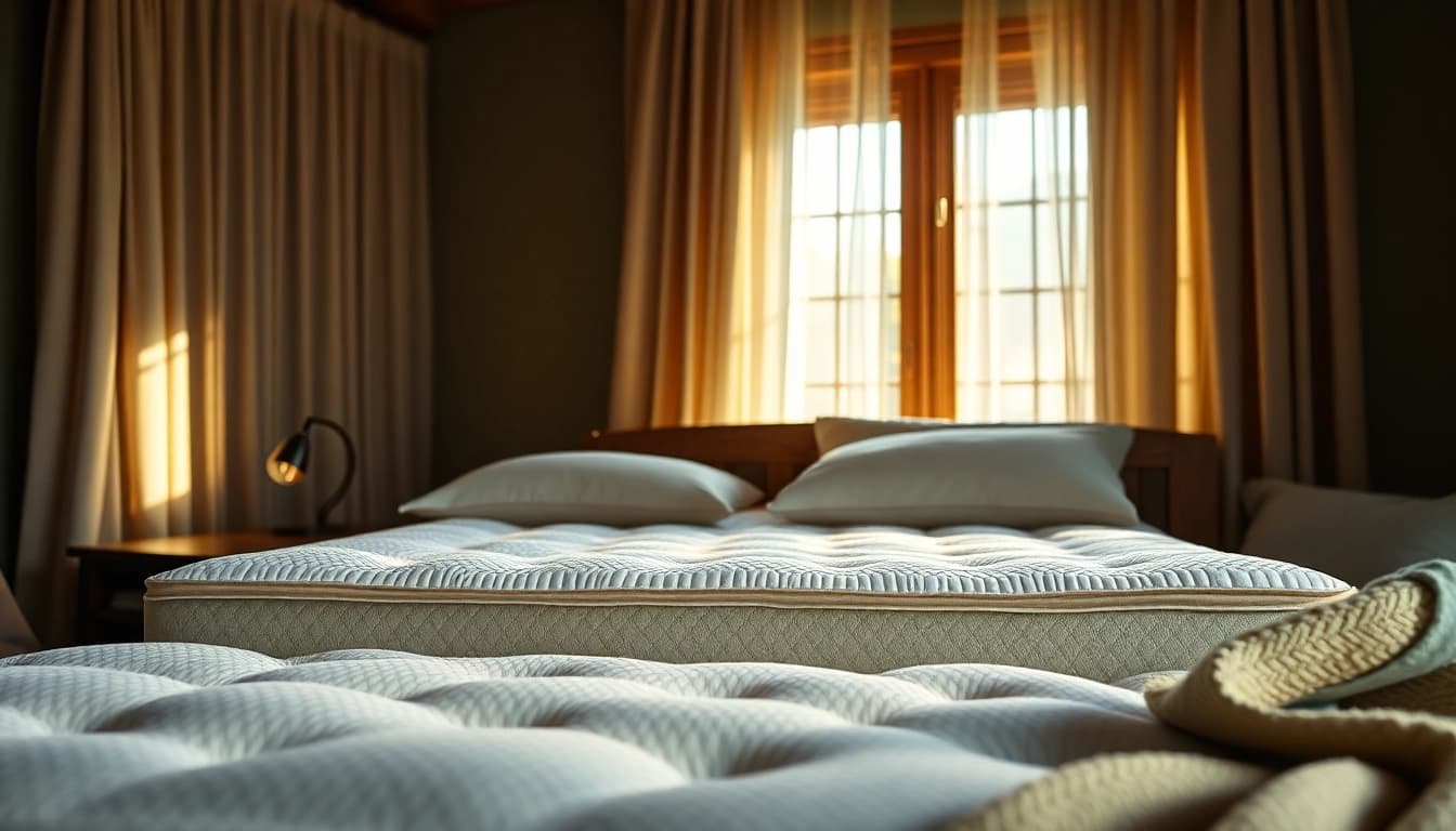 Pillowtop Stearns and Foster mattress enhancing a luxurious bedroom ambiance with plush texture and inviting light.