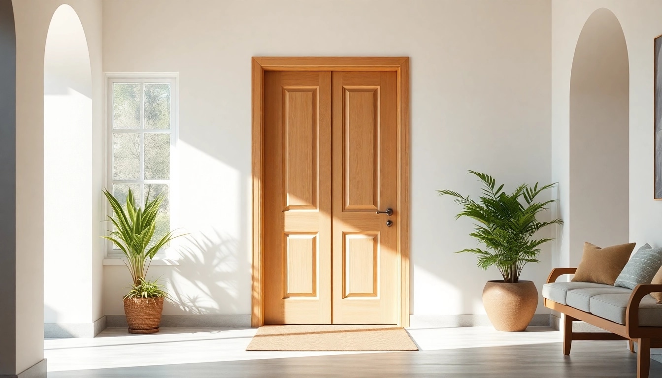 Showcasing a single leaf double swing door in a stylish entryway, highlighting its elegance and craftsmanship.