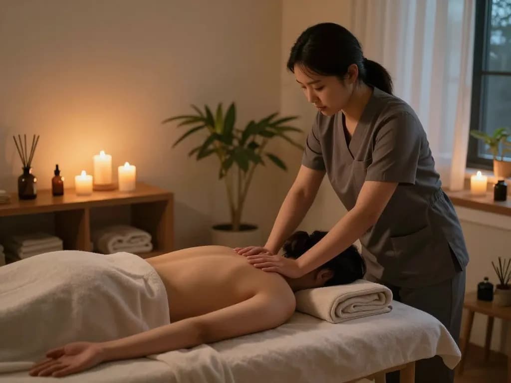 Relaxing 서울출장마사지 session at home spa with professional therapist and soothing ambiance
