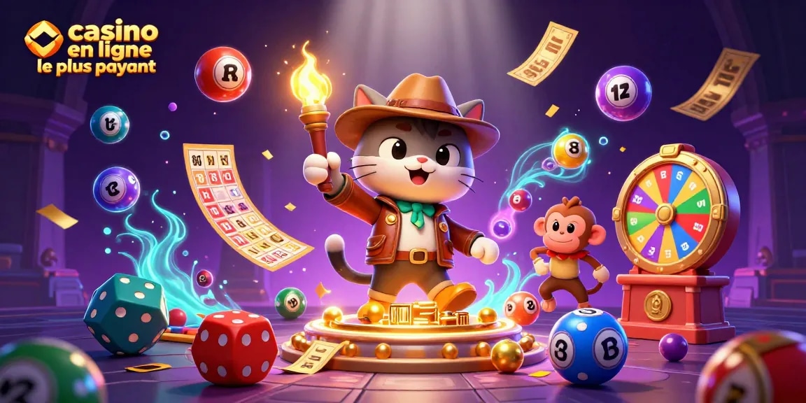 Illustration représentant l'exploration d'un casino en ligne le plus payant, avec des éléments de jeu dynamique.