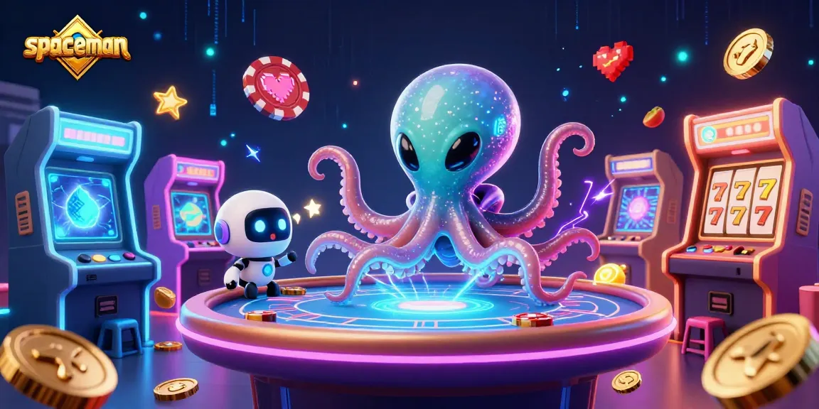 Experience the spaceman at a holographic poker table in this vibrant, gambling-themed 3D illustration.