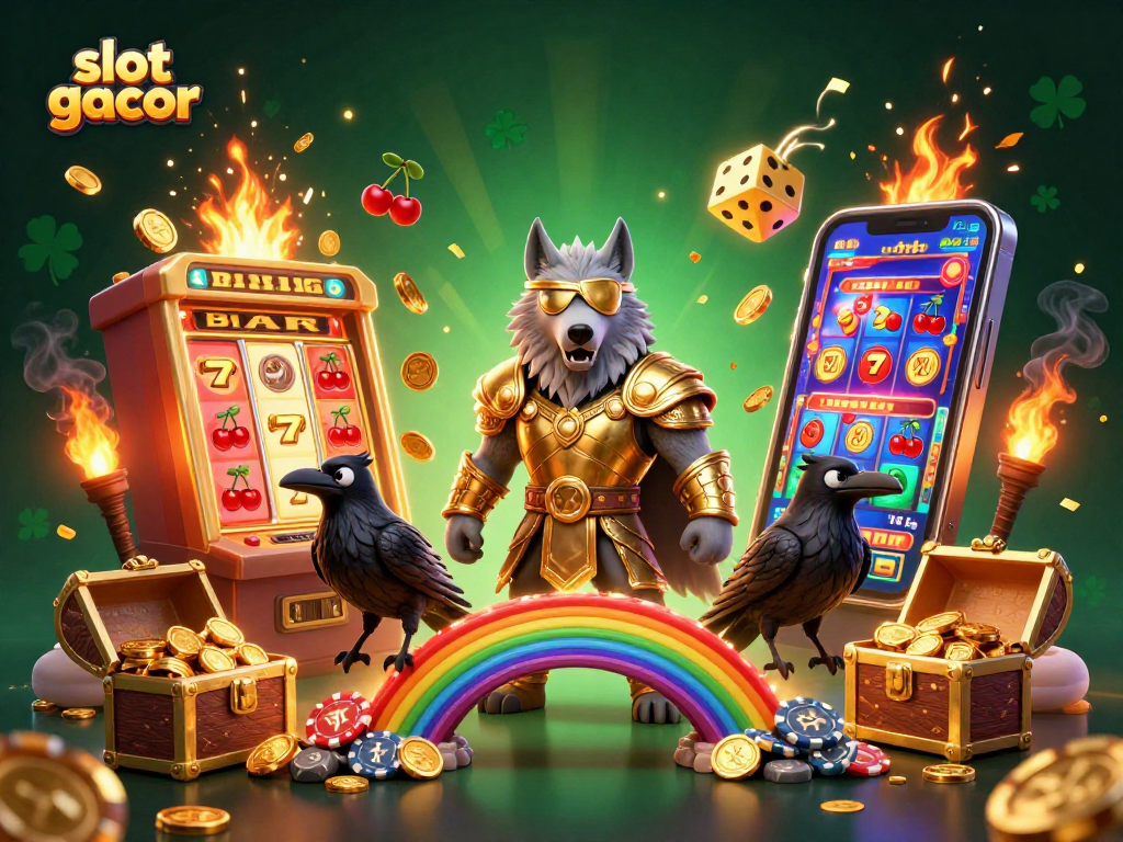 Slot gacor memukau pemain dalam ilustrasi kasino dengan simbol keberuntungan dan permainan menarik.