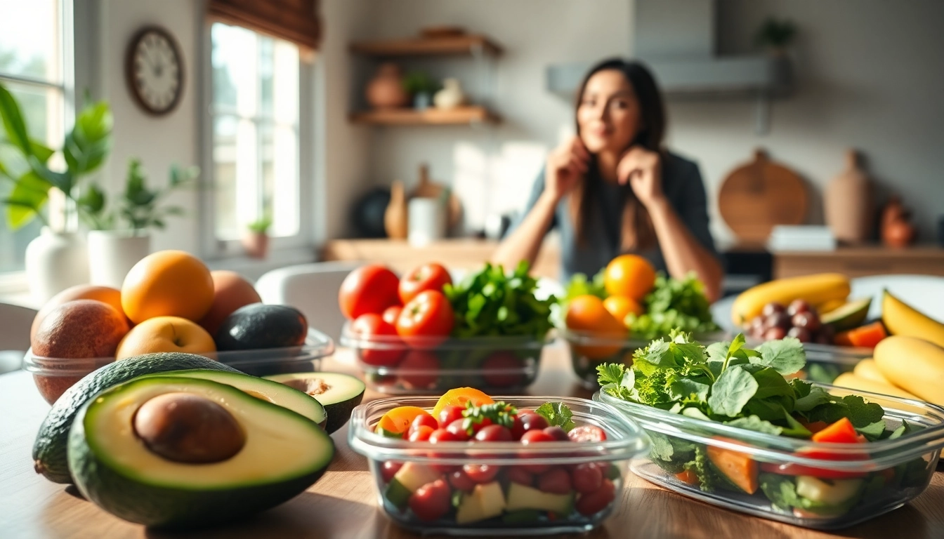Capturing the essence of intermittent fasting through a vibrant meal prep scene featuring healthy foods.
