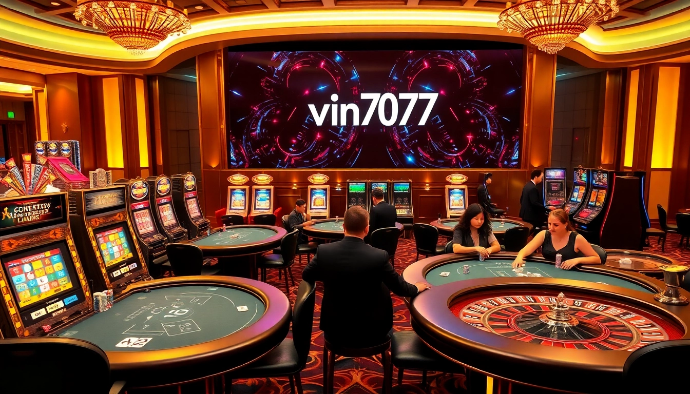 vin777 players enjoying high-stakes poker at a luxurious casino with vibrant decor
