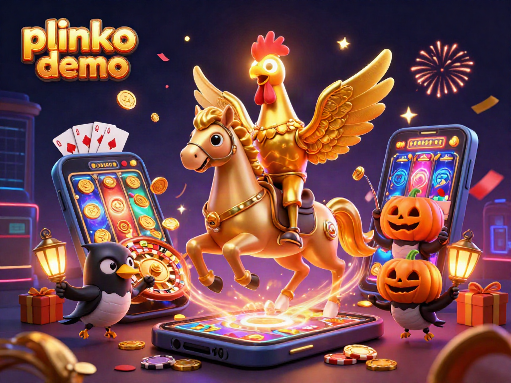 Experience the thrill of plinko demo in a dynamic casino scene with golden rooster and vibrant elements.