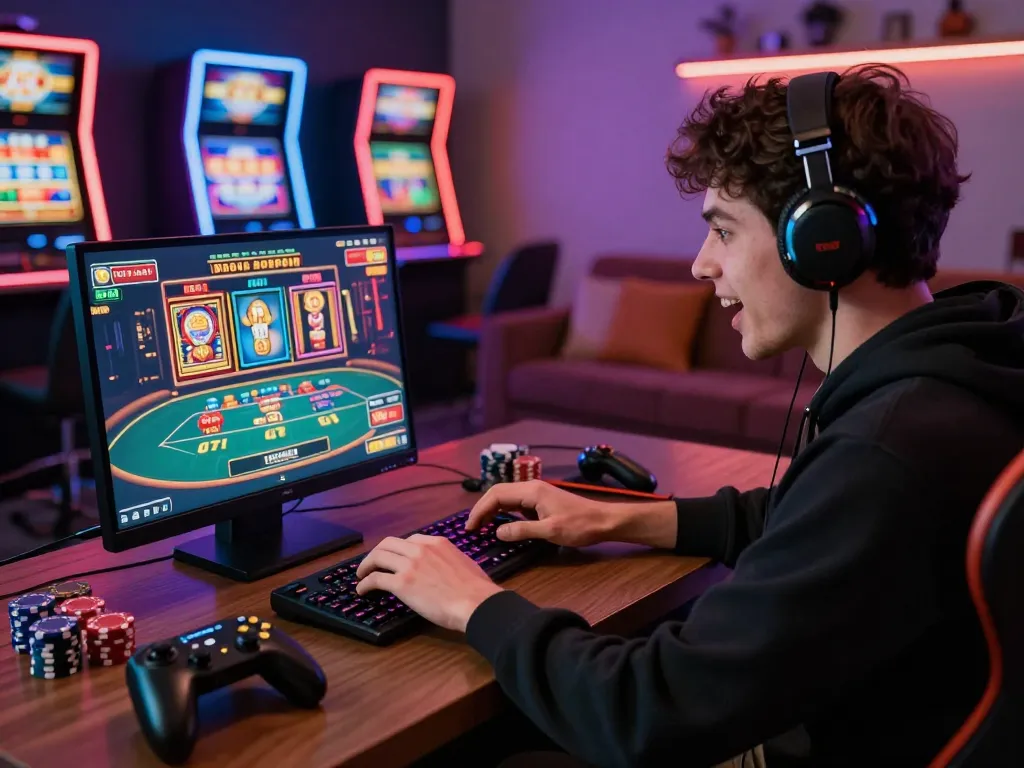 Engaged player experiencing thrill of online casino games at go88 with vibrant gaming graphics.
