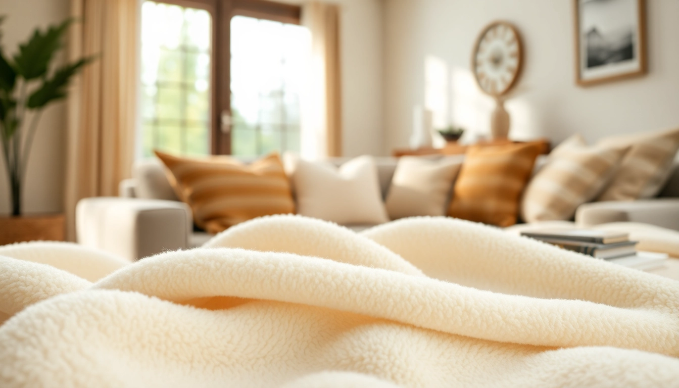 Fleece stof in een gezellige woonkamer met zachte texturen en warme kleuren.