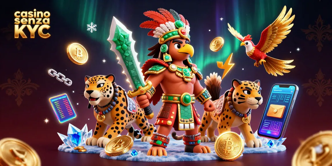 Interagisci con i casino senza KYC attraverso un'arte vibrante in 3D con guerrieri aztechi e elementi crypto.