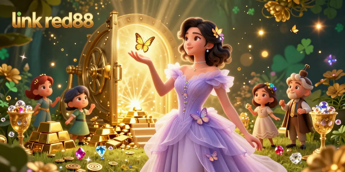 Experience the thrill of winning at link red88 with captivating golden treasures and magical elements in an enchanting casino scene.