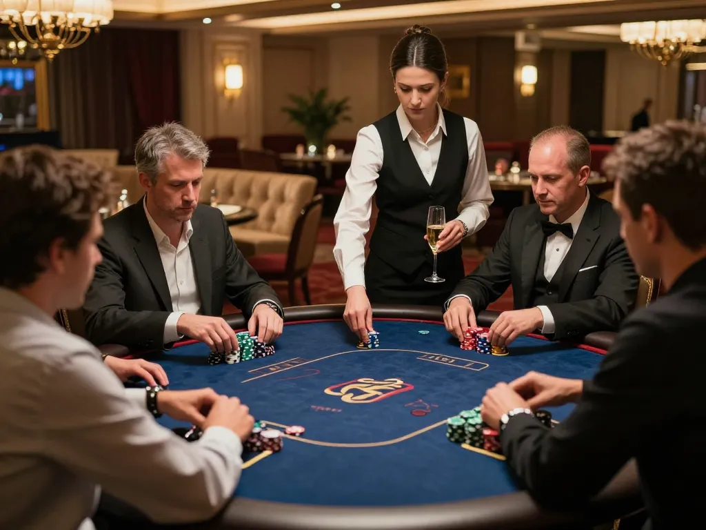 Players strategizing at the luxurious G28 poker table in an upscale casino atmosphere.