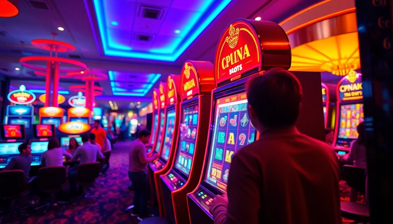 Menang besar di slot pulsa saat bermain di kasino yang cerah dan ramai.