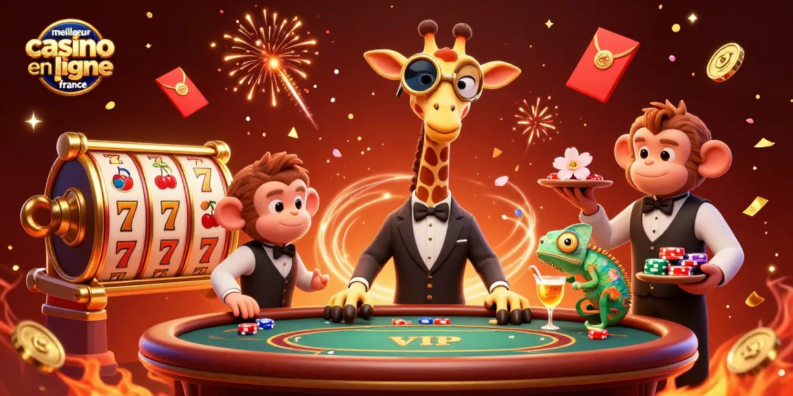 Découvrez le meilleur casino en ligne France avec une illustration dynamique de personnages de casino en 3D.