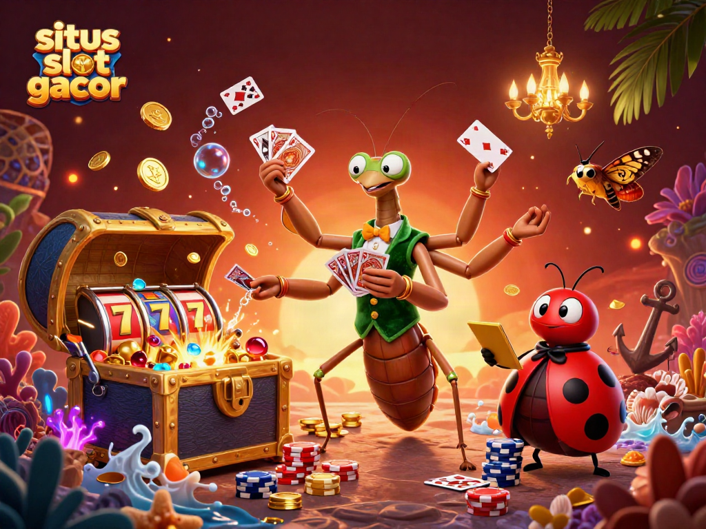 Experience the thrill of situs slot gacor with a vibrant 3D casino scene featuring animated characters and rich details.