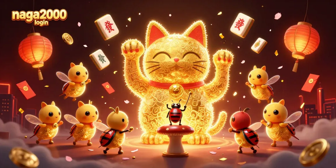 Menyambut kemenangan dengan naga2000 login, cat keberuntungan bersama simbol kasino menggemerlap.
