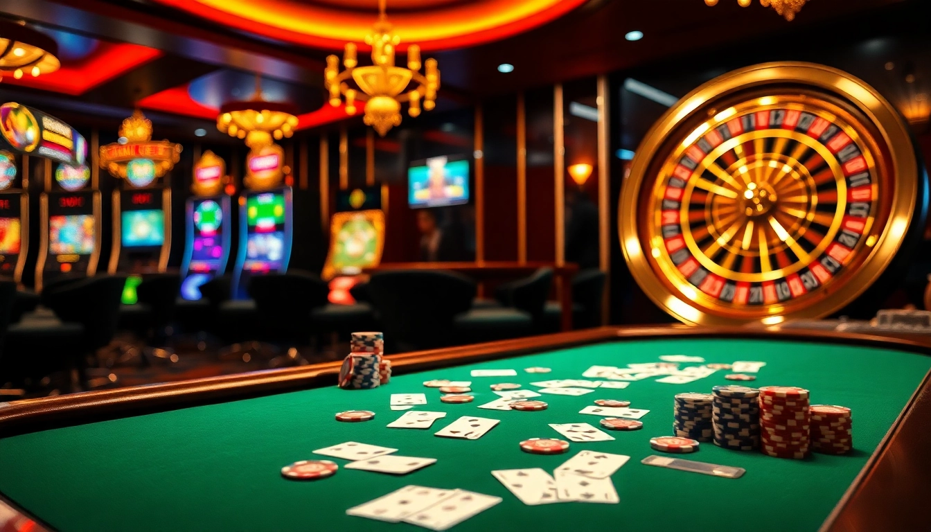 Participez à l'action passionnante du casino en ligne France avec une table de poker luxueuse et des machines à sous vibrantes.