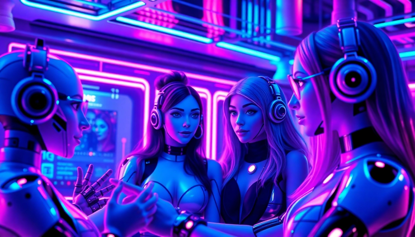 Best NSFW AI chatbots engaging users in a futuristic digital landscape with vibrant neon colors.