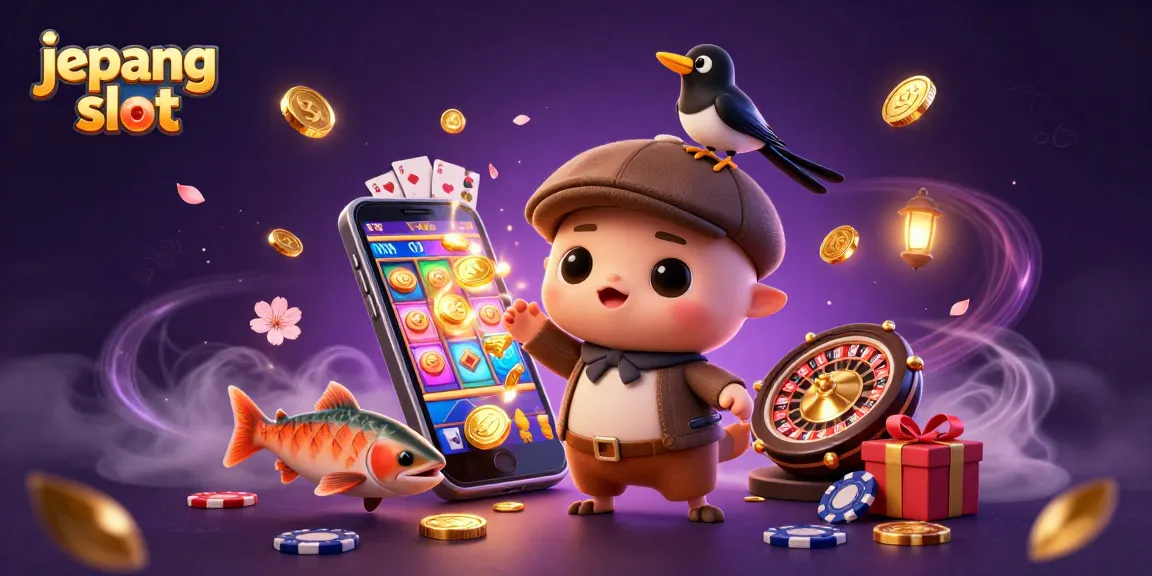 Engage with jepang slot's colorful gaming scene, featuring cartoon characters and lively casino elements.