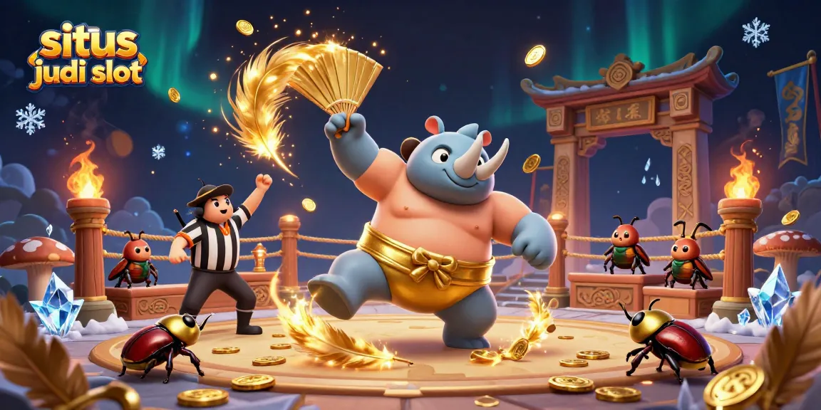 Bermain situs judi slot dengan simbol keberuntungan dan koin emas terbang mengelilingi karakter utama.